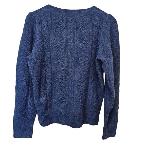 J. Crew NWOT Pointelle cable-knit crewneck sweater alpaca wool navy Small‎ - Picture 4 of 10